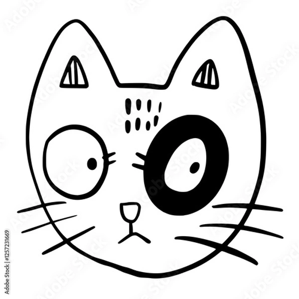 Fototapeta Cat, Kitten, Party, Funny, Cute, Doodle, Cartoon, Sketch, Blackwork, Lineart, Whimsical, Minimal, Hat, Silly, Comic, Quirky, Illustration, Ink, Monochrome, Hand-drawn, Feline, Character, Artistic, Pla