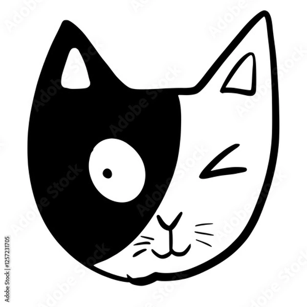 Fototapeta Cat, Kitten, Party, Funny, Cute, Doodle, Cartoon, Sketch, Blackwork, Lineart, Whimsical, Minimal, Hat, Silly, Comic, Quirky, Illustration, Ink, Monochrome, Hand-drawn, Feline, Character, Artistic, Pla