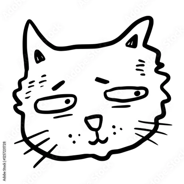 Fototapeta Cat, Kitten, Party, Funny, Cute, Doodle, Cartoon, Sketch, Blackwork, Lineart, Whimsical, Minimal, Hat, Silly, Comic, Quirky, Illustration, Ink, Monochrome, Hand-drawn, Feline, Character, Artistic, Pla