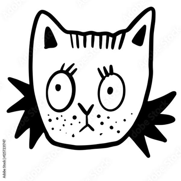 Fototapeta Cat, Kitten, Party, Funny, Cute, Doodle, Cartoon, Sketch, Blackwork, Lineart, Whimsical, Minimal, Hat, Silly, Comic, Quirky, Illustration, Ink, Monochrome, Hand-drawn, Feline, Character, Artistic, Pla