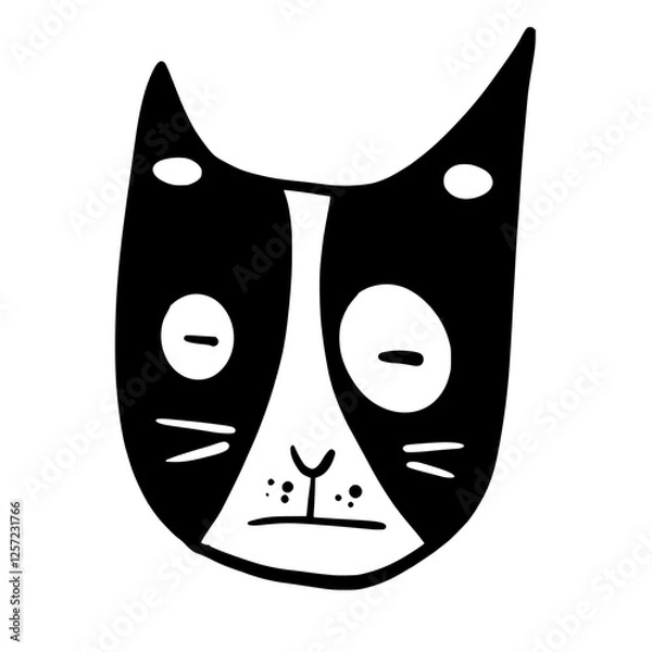 Fototapeta Cat, Kitten, Party, Funny, Cute, Doodle, Cartoon, Sketch, Blackwork, Lineart, Whimsical, Minimal, Hat, Silly, Comic, Quirky, Illustration, Ink, Monochrome, Hand-drawn, Feline, Character, Artistic, Pla