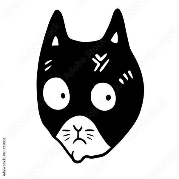 Fototapeta Cat, Kitten, Party, Funny, Cute, Doodle, Cartoon, Sketch, Blackwork, Lineart, Whimsical, Minimal, Hat, Silly, Comic, Quirky, Illustration, Ink, Monochrome, Hand-drawn, Feline, Character, Artistic, Pla