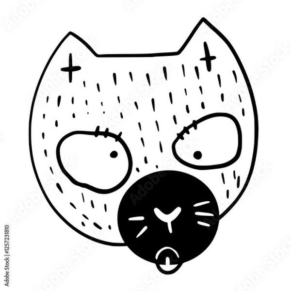 Fototapeta Cat, Kitten, Party, Funny, Cute, Doodle, Cartoon, Sketch, Blackwork, Lineart, Whimsical, Minimal, Hat, Silly, Comic, Quirky, Illustration, Ink, Monochrome, Hand-drawn, Feline, Character, Artistic, Pla