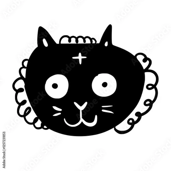 Fototapeta Cat, Kitten, Party, Funny, Cute, Doodle, Cartoon, Sketch, Blackwork, Lineart, Whimsical, Minimal, Hat, Silly, Comic, Quirky, Illustration, Ink, Monochrome, Hand-drawn, Feline, Character, Artistic, Pla