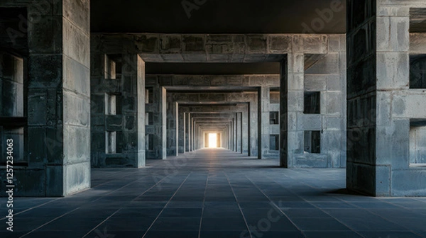 Fototapeta Empty Concrete Corridor With Light At The End