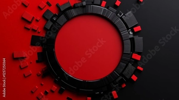 Fototapeta Abstract Circular Design with Red and Black Shapes and Textures