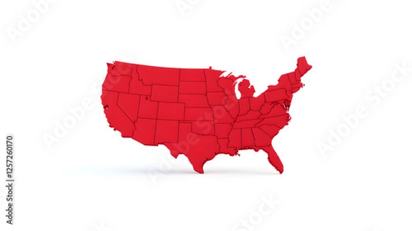 Fototapeta 3D representation of the USA amp with state lines angled to the right, showcasing a detailed map design.
