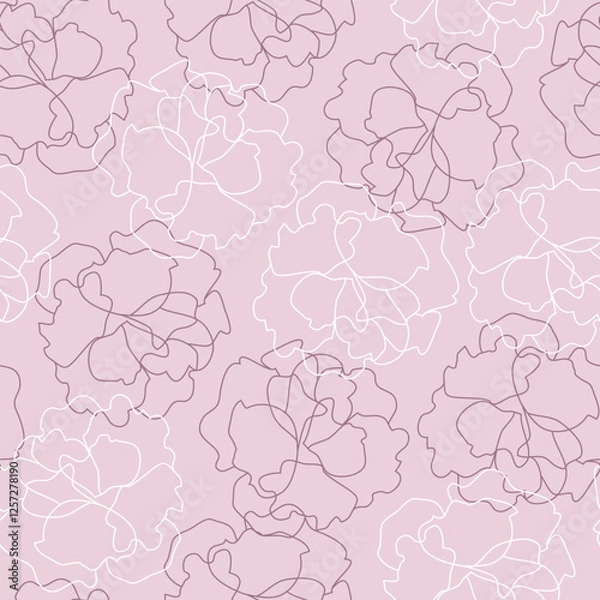 Obraz シームレスのバラの花びらの線画_オールドローズ