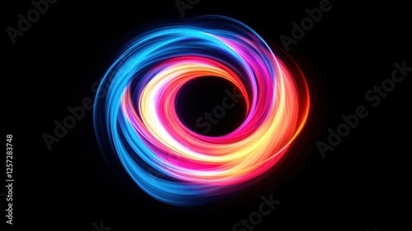 Fototapeta Abstract circular swirl of colorful light trails on black background