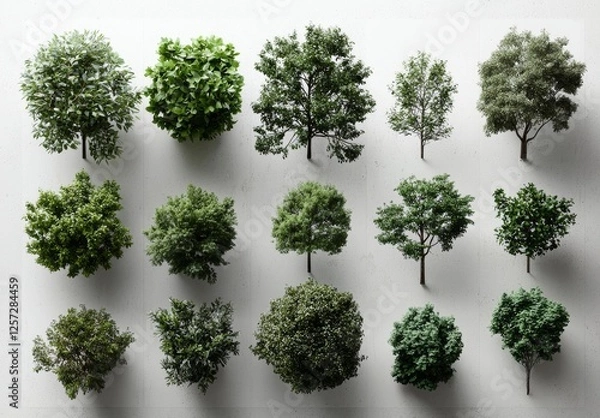 Fototapeta Isolated 2D view of bushes on a white background, suitable for graphic design visualization