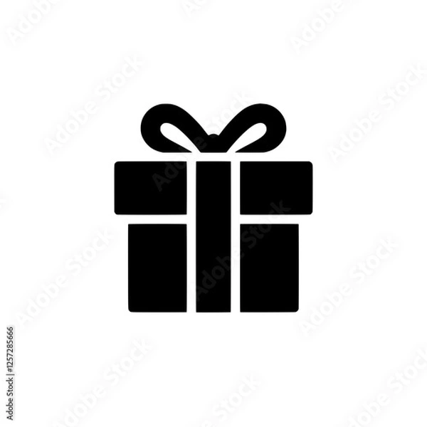 Fototapeta Gift Box Icon: A minimalist, solid black icon of a gift box with a ribbon, perfect for web design, app interfaces, and social media. It conveys celebration, surprise, and gifting. 