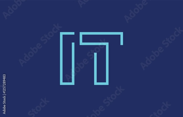 Fototapeta Illustration of creative typography featuring stylized letters I and T with a minimal blue color theme, suitable for branding and graphic design inspiration.