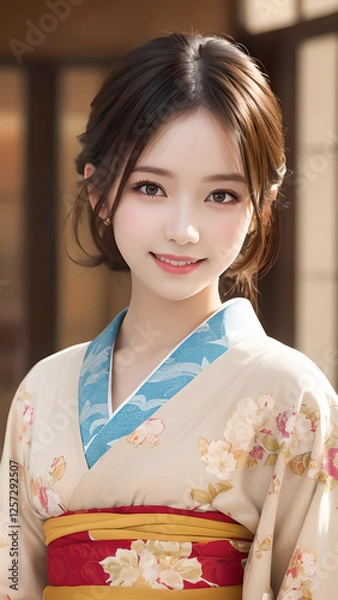 Fototapeta 着物を着た若い女性