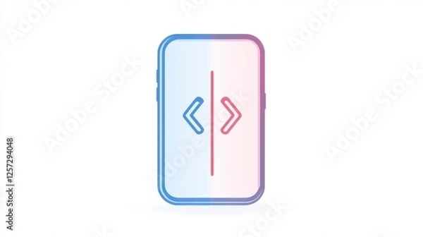 Obraz A minimalist smartphone design featuring a split screen with directional arrows, symbolizing coding or data transfer.