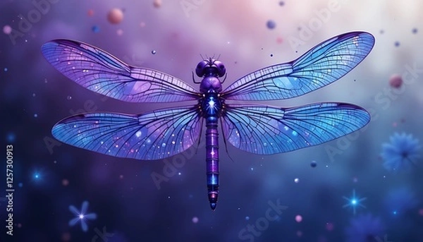 Fototapeta A Stunning Purple Dragonfly with Sparkling Wings in a Dreamlike Fantasy Setting