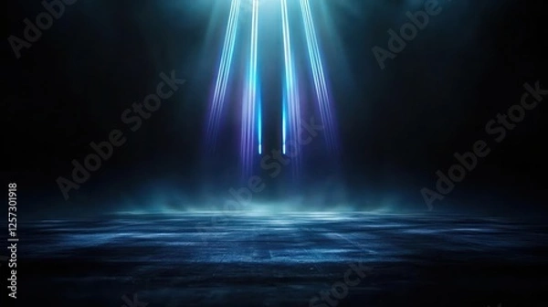 Fototapeta Dark Empty Studio With Glowing Blue Lights