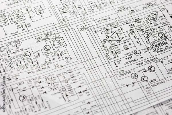 Fototapeta Electronics engineering drawing or circuit schematic
