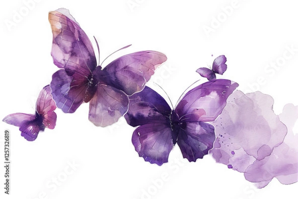 Obraz Watercolor Purple Butterflies: A Serene Flight
