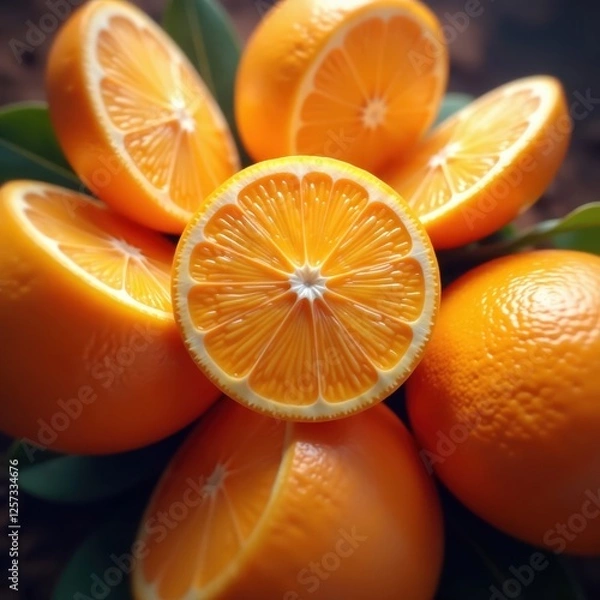 Fototapeta Close-up, orange segments spinning, radial blur effect, dynamic, radial, orange