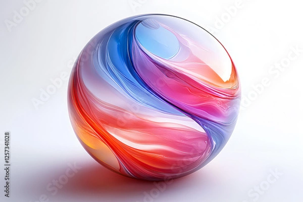 Obraz Bright Multicolored Swirl Sphere with Smooth Glossy Finish -Abstract 3D Shape for Creative Backgrounds, Modern Art Posters, Tech-Inspired Designs, and Colorful Visual Content