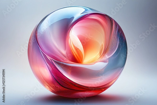Obraz Bright Multicolored Swirl Sphere with Smooth Glossy Finish -Abstract 3D Shape for Creative Backgrounds, Modern Art Posters, Tech-Inspired Designs, and Colorful Visual Content