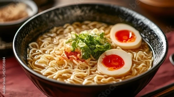 Fototapeta Aesthetic ramen illustration with soft textures and dynamic composition, designed for culinary art projects, digital media, and advertisements, graphic book style