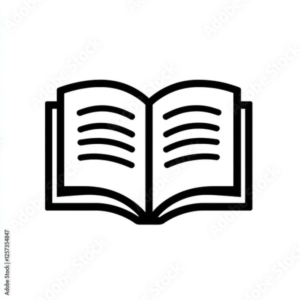 Fototapeta Simple black and white icon of an open book on a plain background