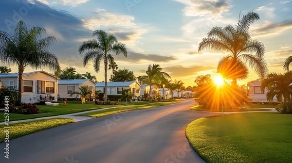 Obraz Sunsets and Palm Trees in a Mobile Home Park
