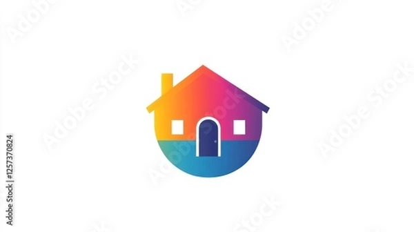 Fototapeta Colorful House Icon, Simple Design, Abstract, Home Symbol, Graphic