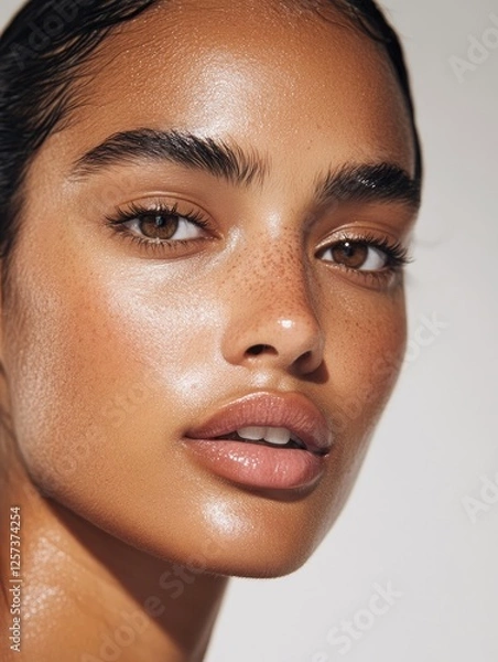 Fototapeta Freckled Model With Natural Glow And Expression