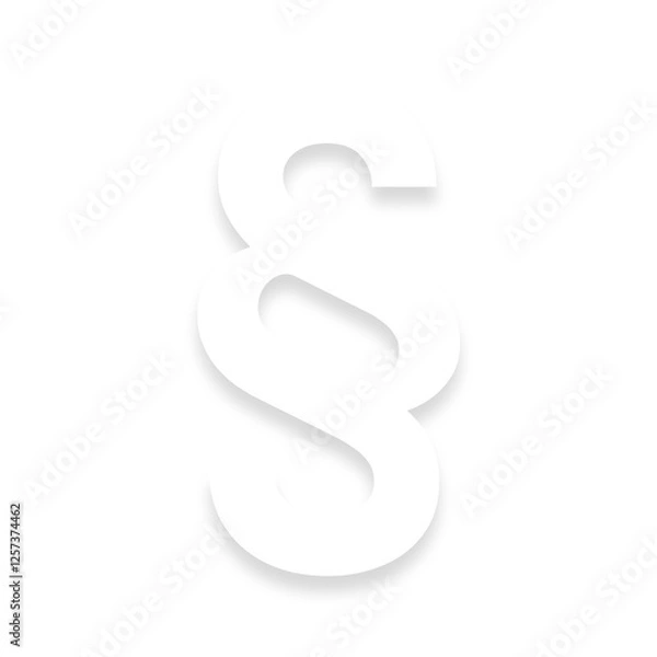 Fototapeta White § section sign with a soft shadow down on transparent background