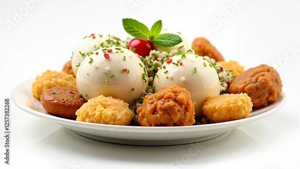 Obraz Delicious Mishti Doi with Assorted Indian Sweets on a White Plate