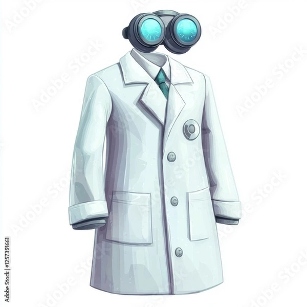 Obraz White Lab Coat with Futuristic Goggles and No Head Preparing for Scientific Research in a Clean Lab Environment