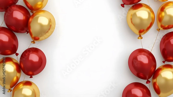 Obraz Festive Red and Gold Balloons on White Background Copy Space for Celebration