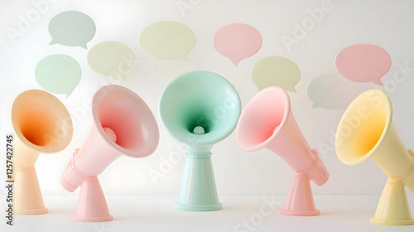 Obraz Pastel Megaphones and Speech Bubbles Communication and Announcement Concept