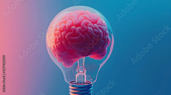 Obraz Illuminated Mind Brain Inside a Light Bulb, Concept of Ideas and Intelligence