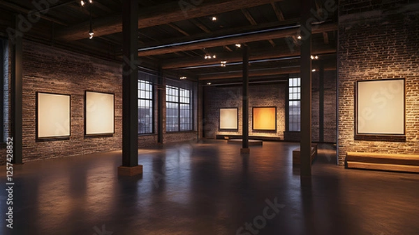 Obraz Modern Art Gallery in a Renovated Industrial Loft Space with Blank Canvases