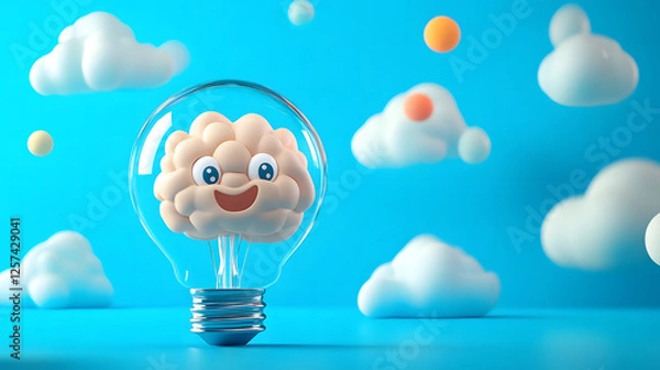 Obraz Happy Brain Inside Light Bulb - Creativity, Innovation, and Ideas Concept