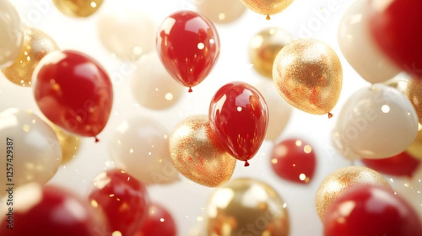 Obraz Festive Red and Gold Balloons Floating in Air