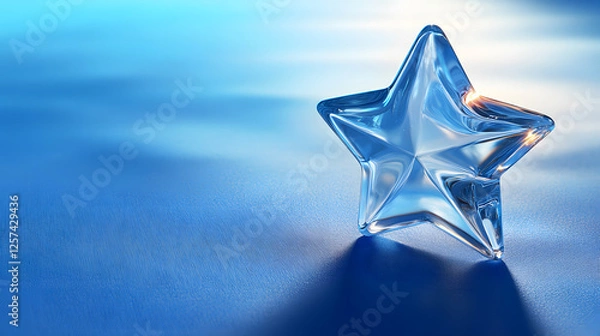 Obraz Sparkling Glass Star on Blue Background Abstract Success and Achievement Concept