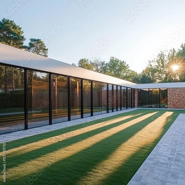 Fototapeta Modern Architectural Building Surrounded by Lush Greenery
