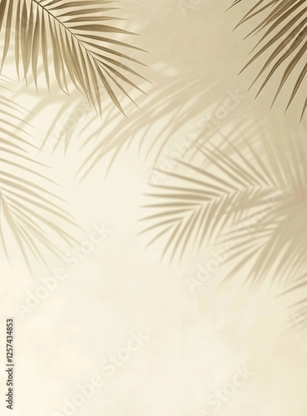 Fototapeta Palm shadow overlay, beige backdrop, summer, design