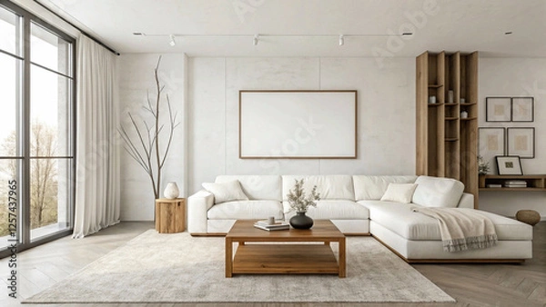 Fototapeta A bright and airy living space with a neutral color palette and a focus on natural light