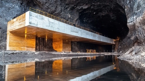 Fototapeta Modern Architectural Design and Reflection in Cave Interior