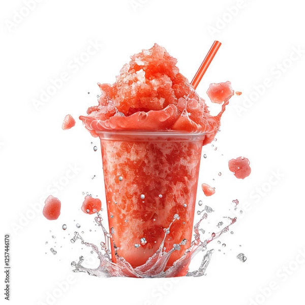 Obraz Refreshing Strawberry Slush in a Plastic Cup with Splashing Effect
