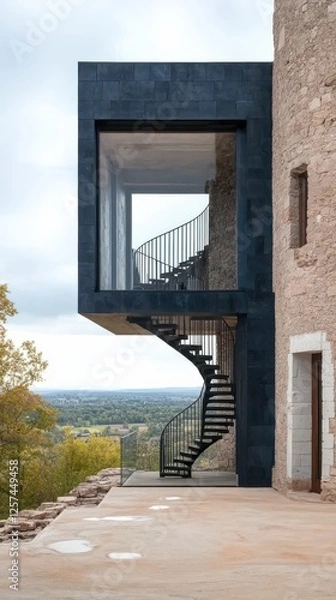 Fototapeta Modern Architectural Design Featuring Curved Staircase and Glass Structure