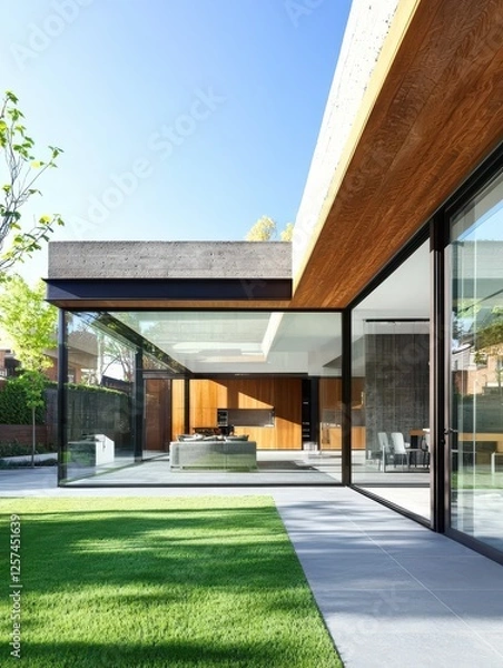 Fototapeta Modern Architectural Design Featuring Glass and Wood Elements