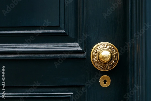 Obraz       There is a gold door knob on a black door
