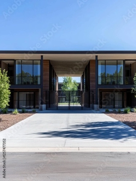 Fototapeta Modern Architectural Design of a Building Entrance with Greenery