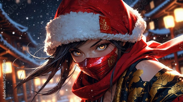 Obraz 赤い着物を着た女性忍者